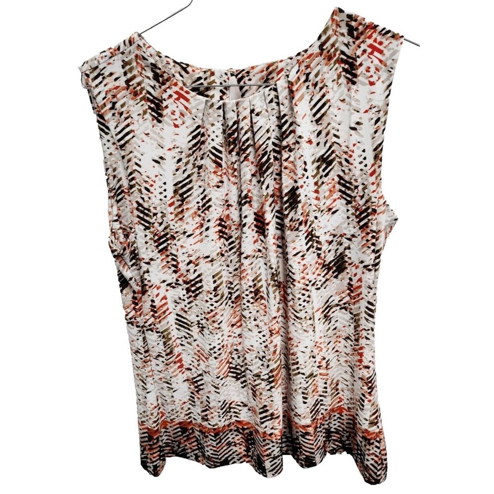 Calvin Klein Womens Sleeveless Top Size Medium White Orange Dash Print Carrier